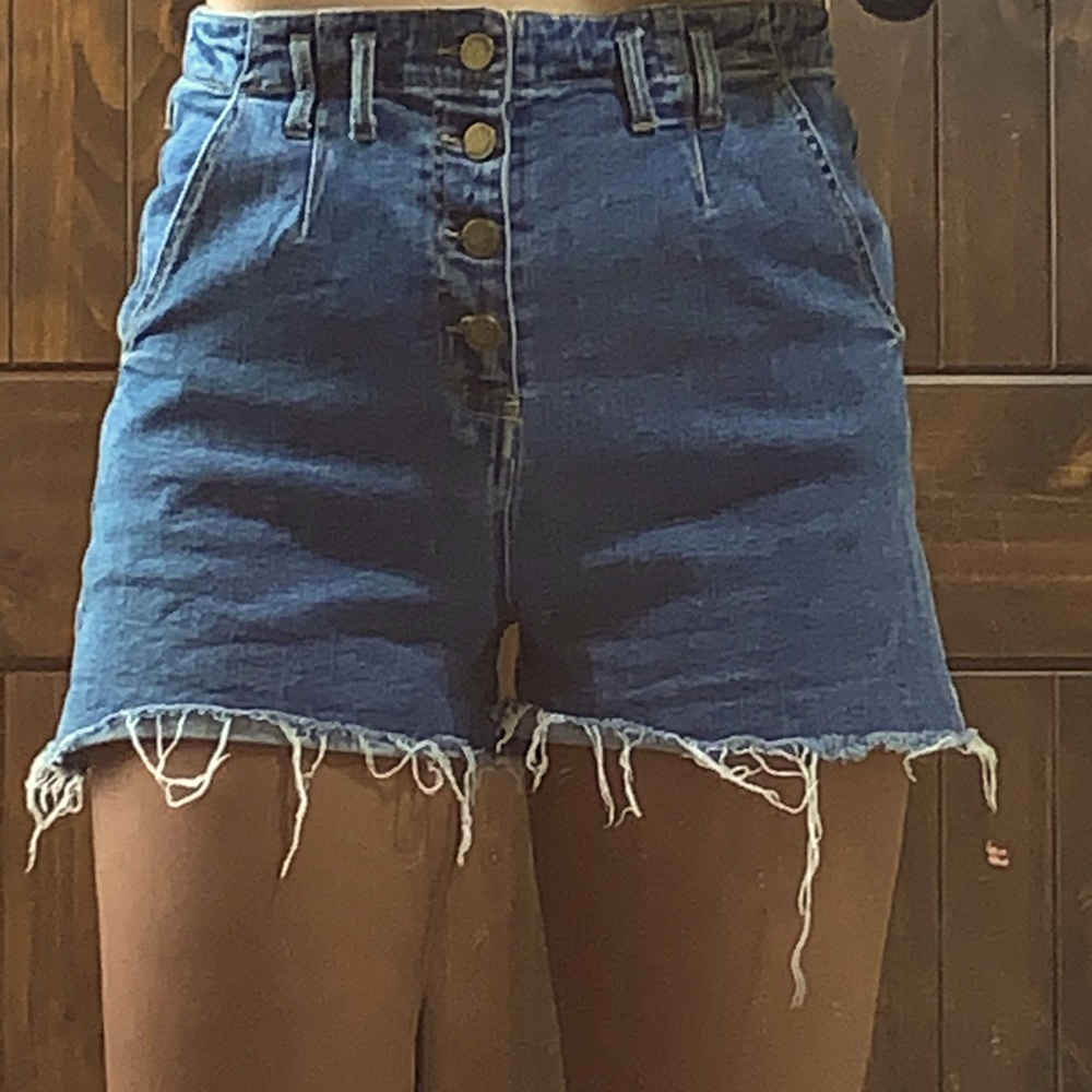 High waisted distressed jean shorts